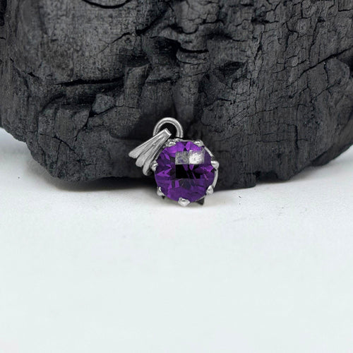 Amethyst Round Solitaire Pendant in 925 Sterling Silver – Deep Purple February Birthstone Necklace, Minimalist Gemstone Jewelry Gift for Her