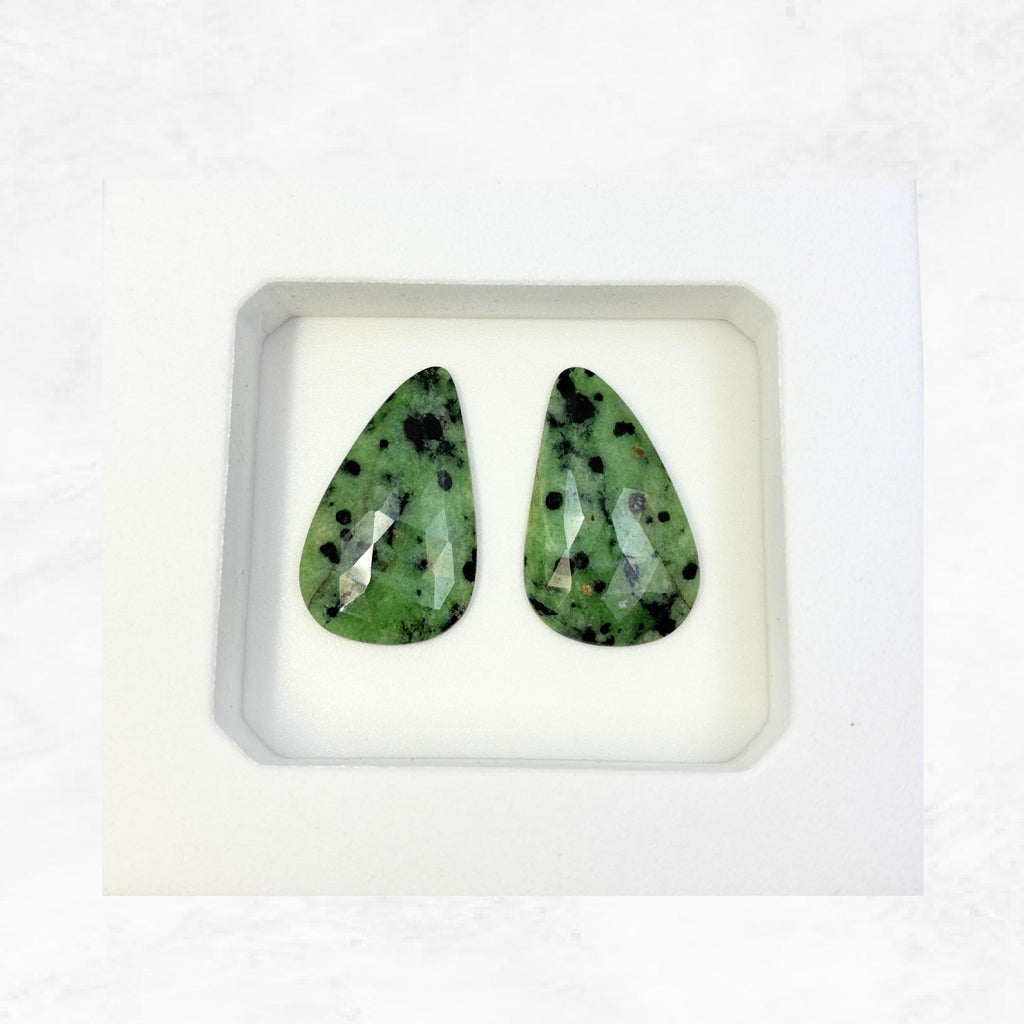 Natural Green Sapphire Slices: Rose Cut Gemstone Pair, Jewelry Making
