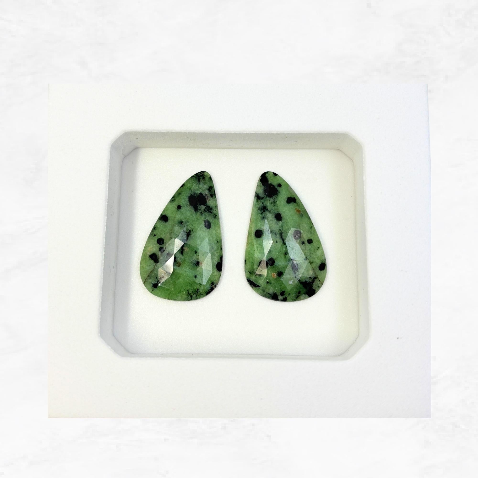 Natural Green Sapphire Slices: Rose Cut Gemstone Pair, Jewelry Making