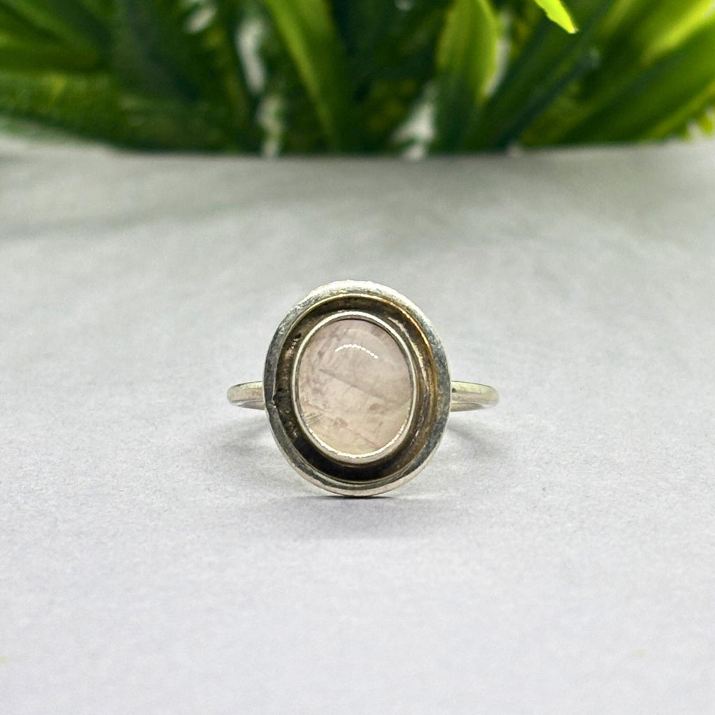 Oxidized Sterling Silver Rose Quartz Ring: Handmade Boho Jewelry