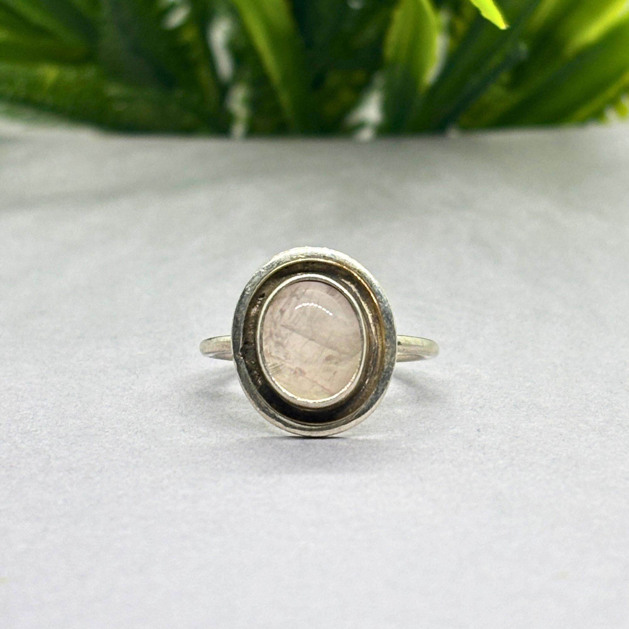Oxidized Sterling Silver Rose Quartz Ring: Handmade Boho Jewelry