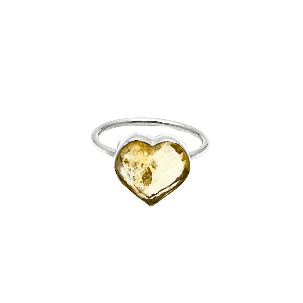 Citrine Heart Ring – 925 Sterling Silver, Faceted Yellow Gemstone, Handmade Promise or Statement Ring