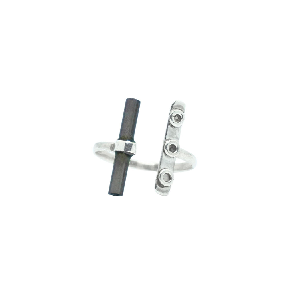 Raw Black Tourmaline Ring: Adjustable Sterling Silver Boho Jewelry