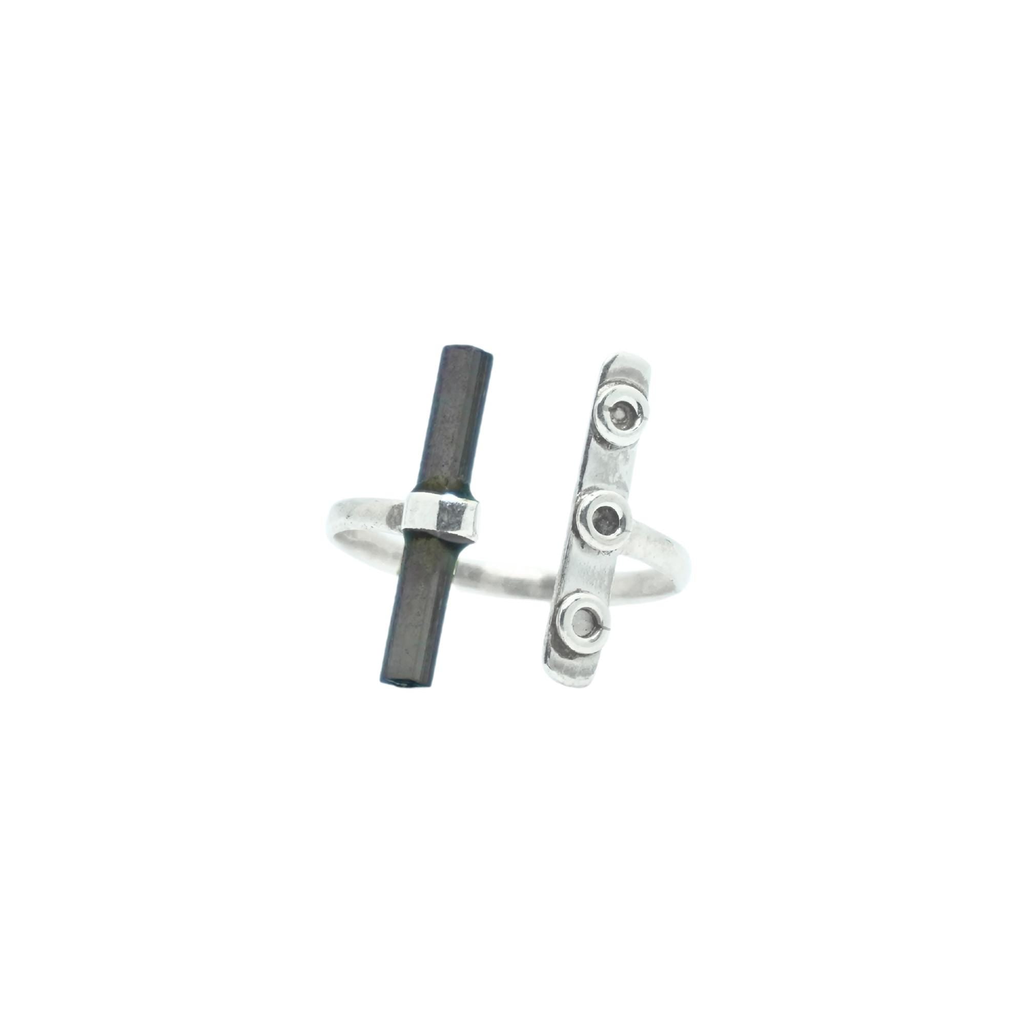Raw Black Tourmaline Ring: Adjustable Sterling Silver Boho Jewelry