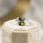 Raw Green Tourmaline Bar Sterling Silver Ring | Handmade Gemstone Stacking Ring | Minimalist Modern Jewelry