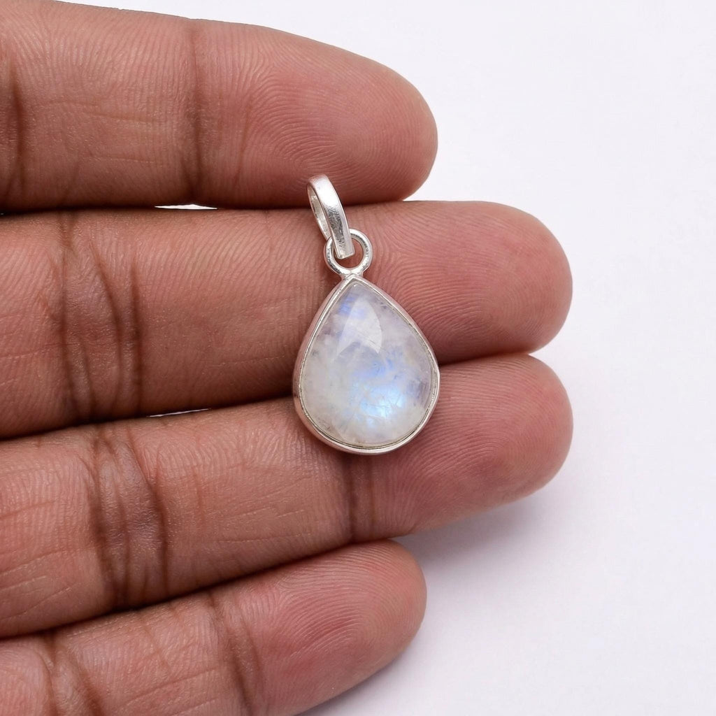 Teardrop Moonstone Pendant – Bezel Set Sterling Silver Boho Necklace
