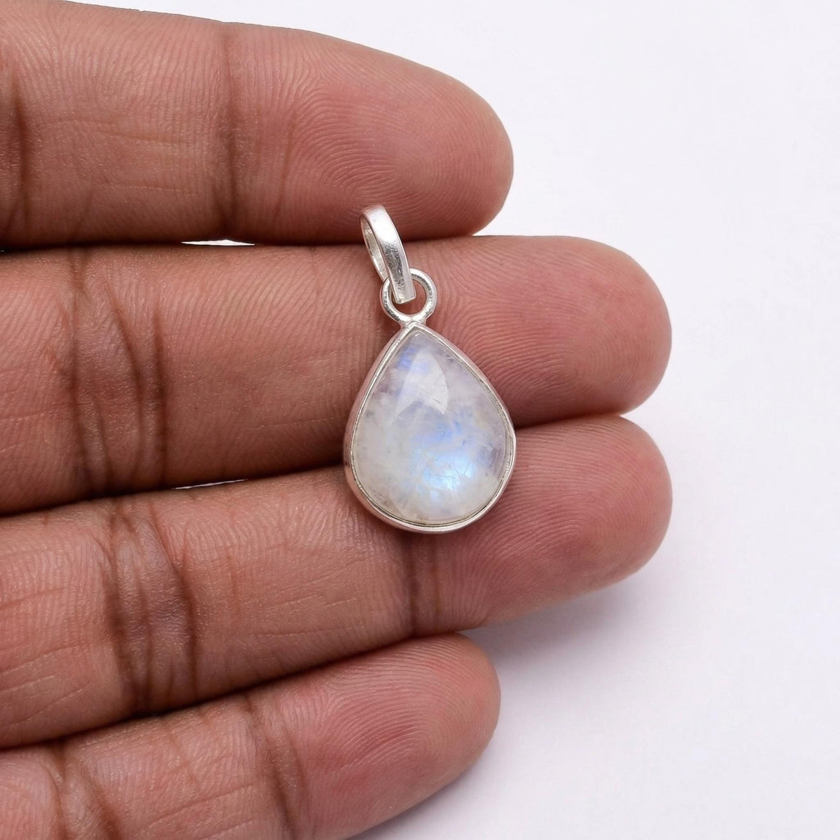 Teardrop Moonstone Pendant – Bezel Set Sterling Silver Boho Necklace