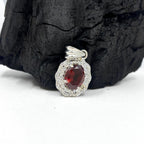 Garnet CZ Double Halo Pendant in 925 Sterling Silver – Luxe Oval Red Gemstone Necklace, Sparkling January Birthstone Jewelry Gift for Her