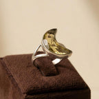 Citrine Crescent Moon Ring: 925 Sterling Silver Boho Jewelry