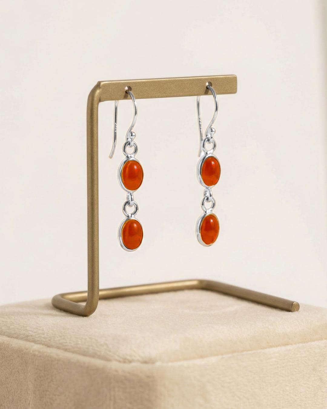 Red Coral Oval Drop Earrings | 925 Sterling Silver Dangle | Artisan Handmade Boho Jewelry