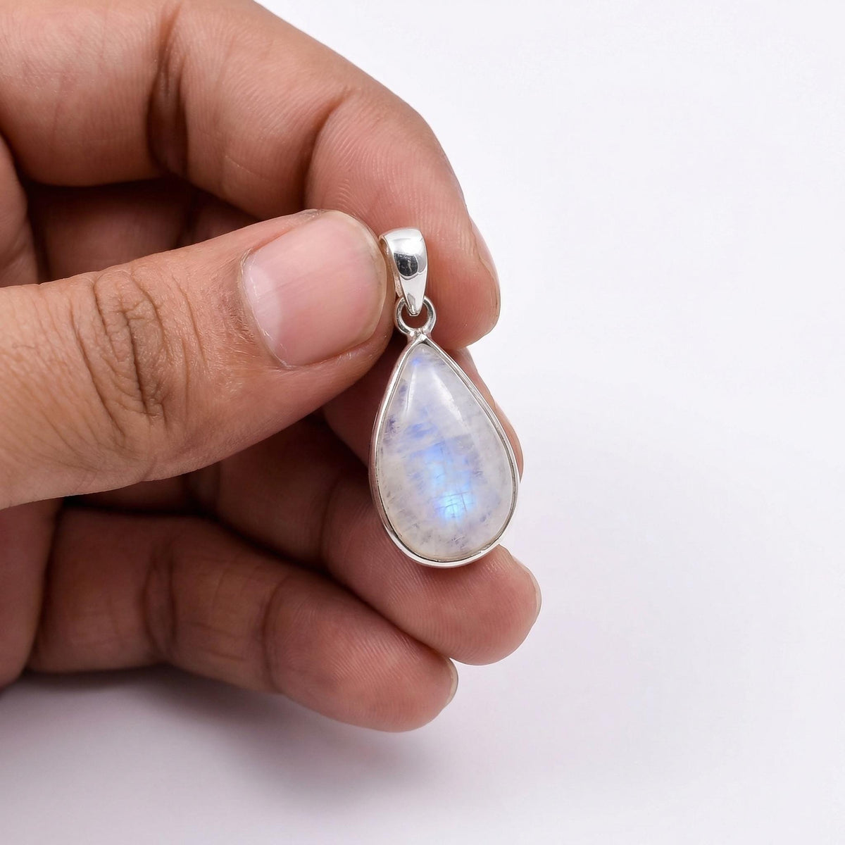Teardrop Moonstone Pendant – 925 Sterling Silver Boho Gemstone Necklace