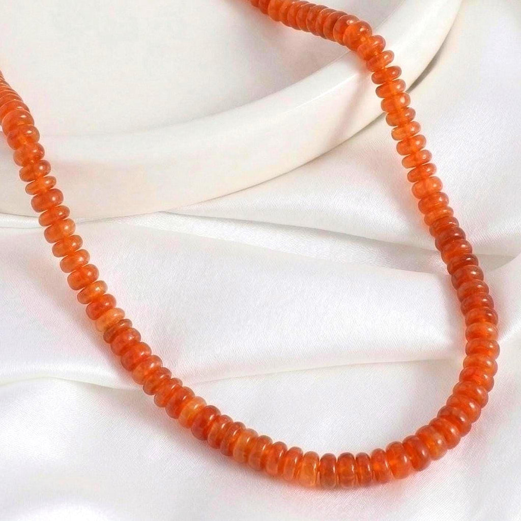 Natural Carnelian Rondelle Necklace, 6-8mm Smooth Orange Beads, 40cm Gemstone Necklace, Handmade Jewelry Gift for Her