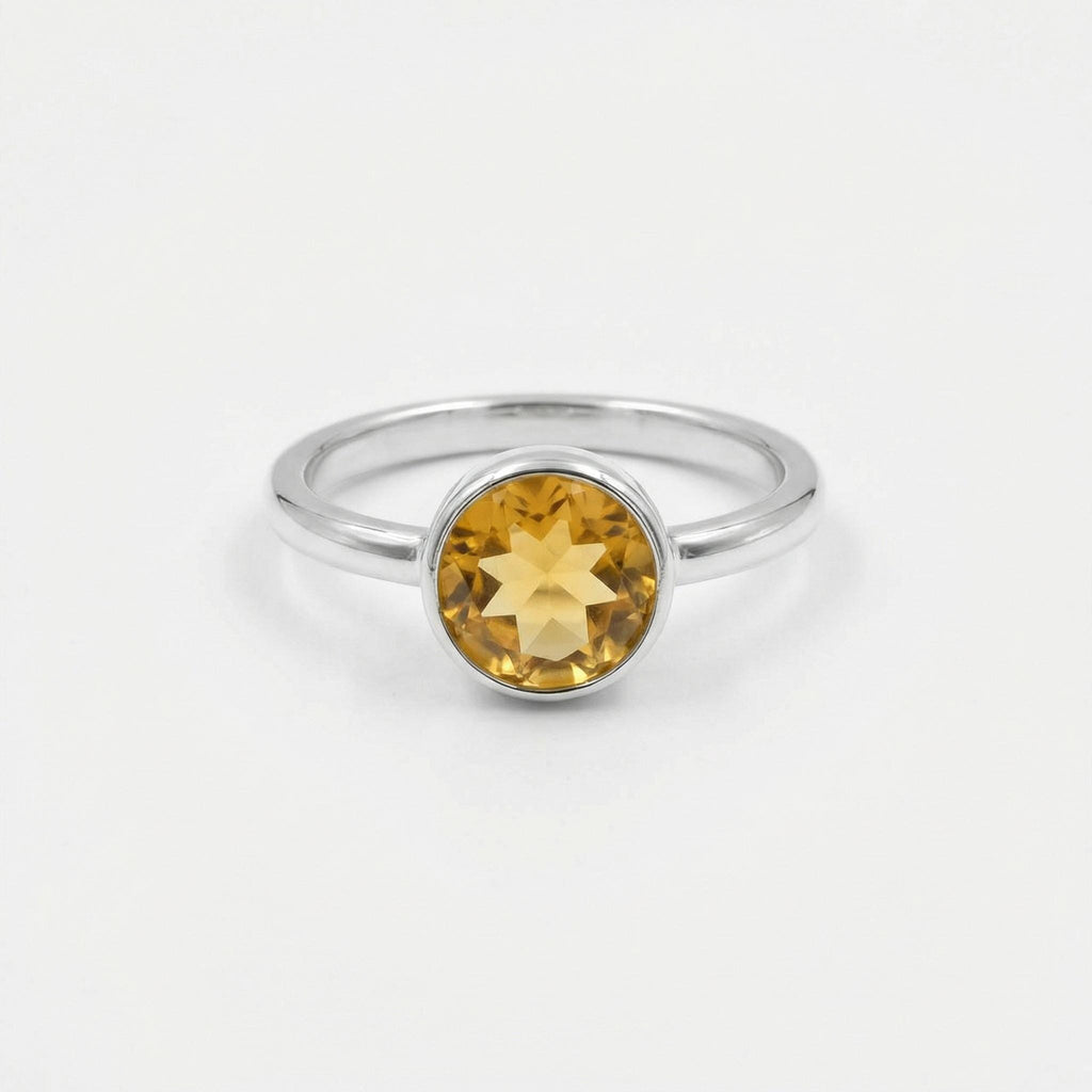 Citrine Ring: Minimalist Sterling Silver Gemstone - November Birthstone