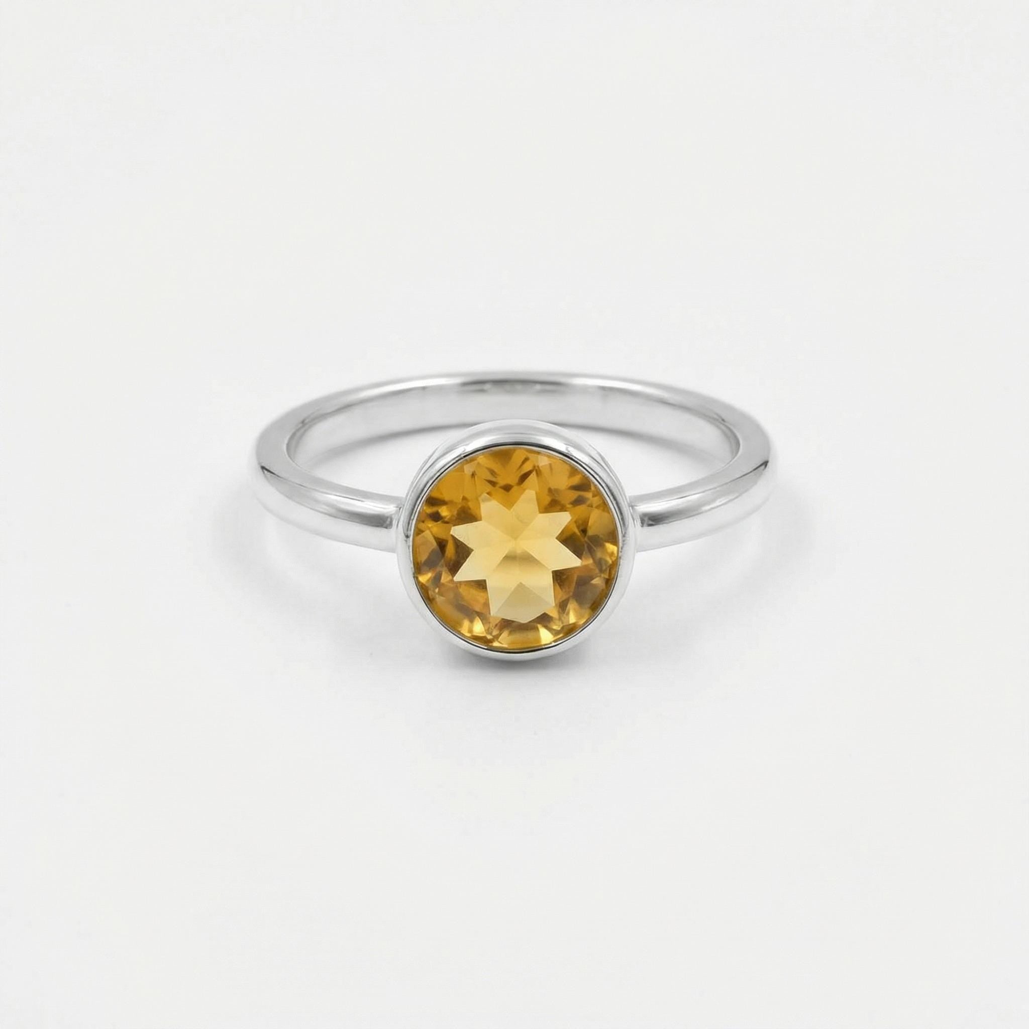 Citrine Ring: Minimalist Sterling Silver Gemstone - November Birthstone