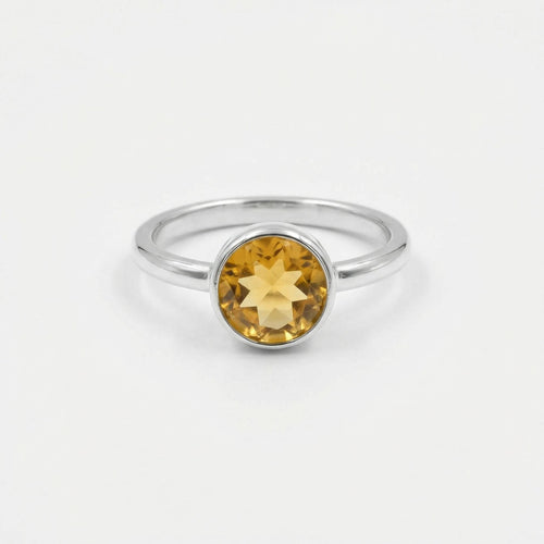 Citrine Ring: Minimalist Sterling Silver Gemstone - November Birthstone