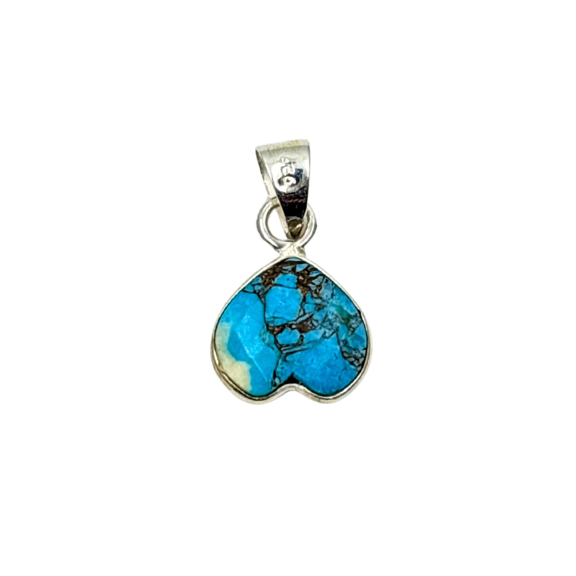 Turquoise Heart Pendant in 925 Sterling Silver – Dainty Blue Gemstone Necklace Charm, Boho Minimalist Jewelry Gift for Her
