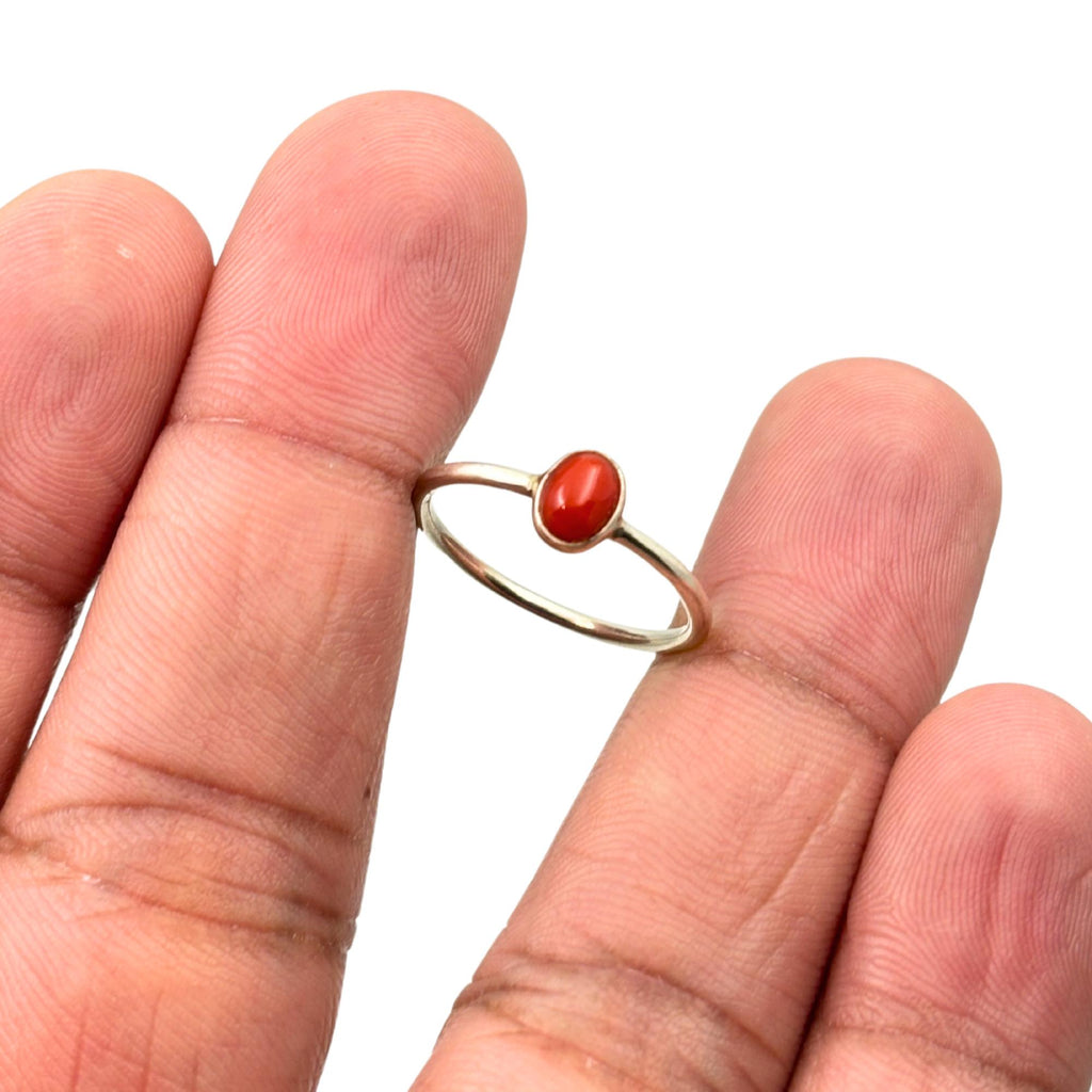 Oval Red Coral Ring: Handmade 925 Sterling Silver Boho Statement