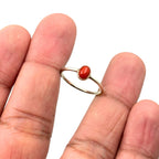 Oval Red Coral Ring: Handmade 925 Sterling Silver Boho Statement