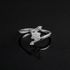 925 Sterling Silver CZ Starburst Ring, Pavé Flower Bypass Band, Boho Stacker Jewelry
