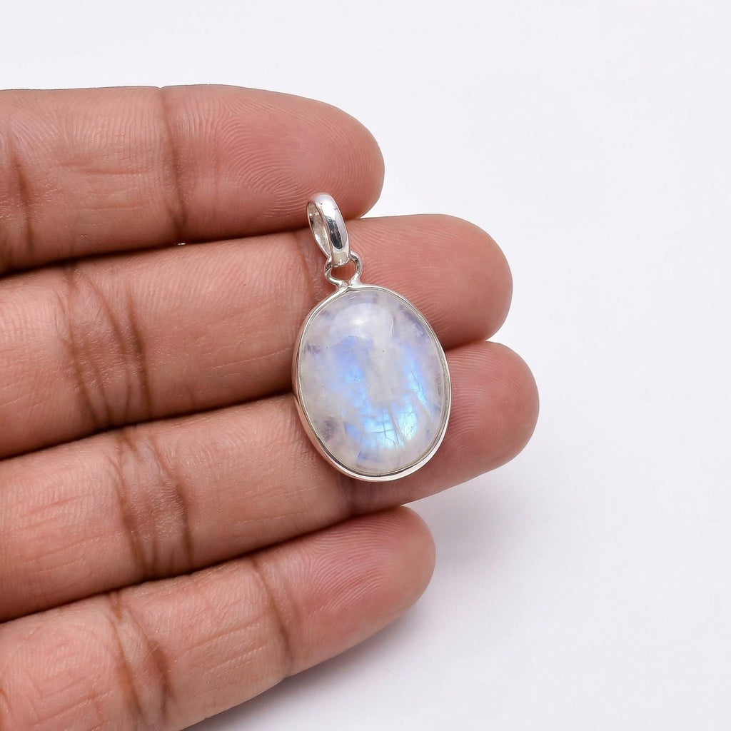 Oval Moonstone Pendant – Bezel Set Sterling Silver Boho Necklace