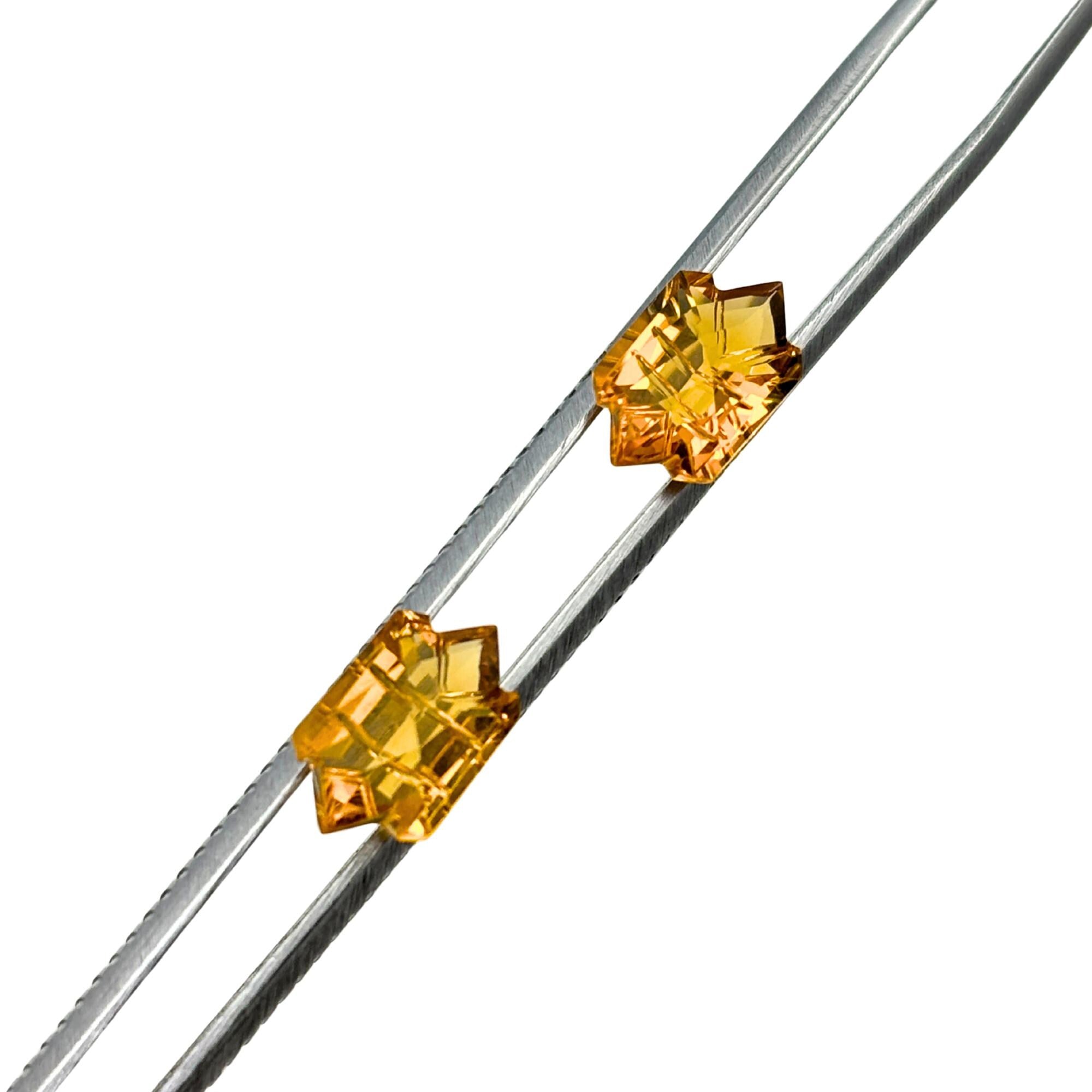 Natural Citrine Gemstone Pair – Shield Step Cut, November Birthstone