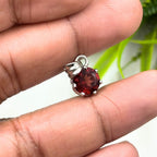 Round Garnet Solitaire Pendant in 925 Sterling Silver – Deep Red January Birthstone Necklace, Minimalist Gemstone Jewelry Gift for Her