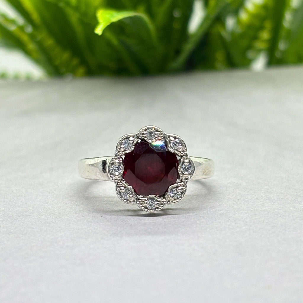 Natural Garnet Round Ring | 925 Sterling Silver | January Birthstone | Vintage Gemstone Band | Handmade in Jaipur