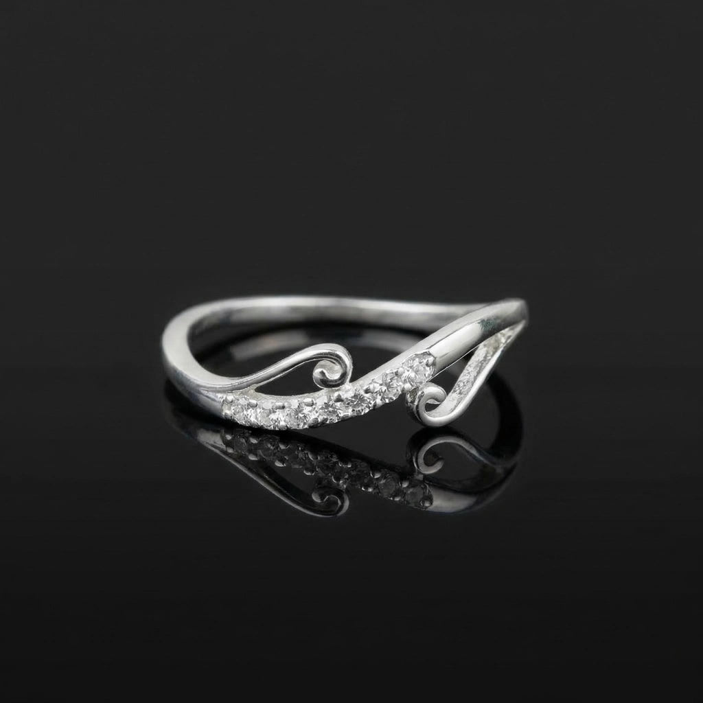 Sterling Silver CZ Vine Ring, Pavé Swirl Band, Boho Romantic Stacker Jewelry