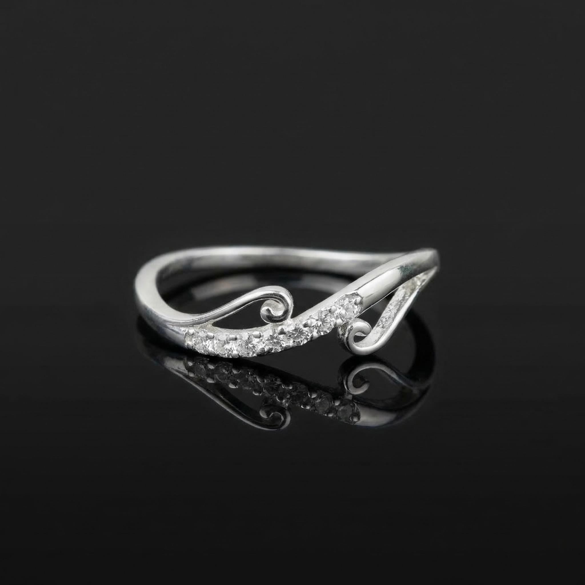 Sterling Silver CZ Vine Ring, Pavé Swirl Band, Boho Romantic Stacker Jewelry