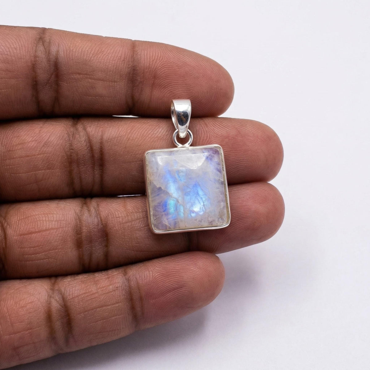Square Moonstone Pendant – Sterling Silver Boho Gemstone Necklace