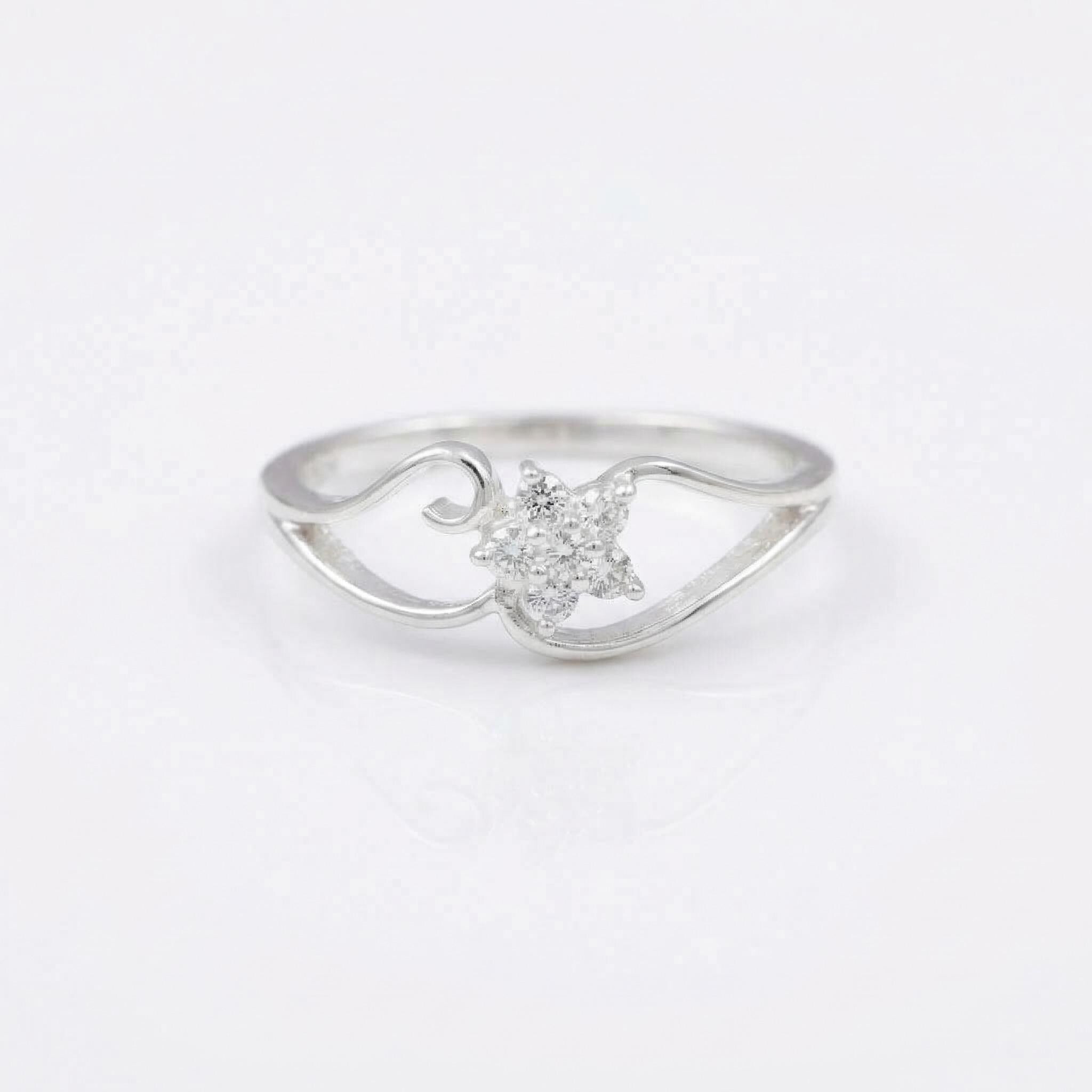 Sterling Silver Floral Cluster Ring • Romantic Heart Swirl Band, CZ Stones