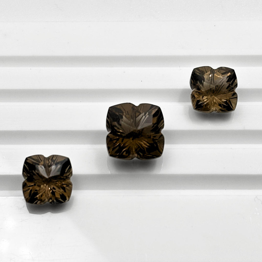 Smoky Quartz Gemstone Pair – Deep Brown Flower Cut Stones