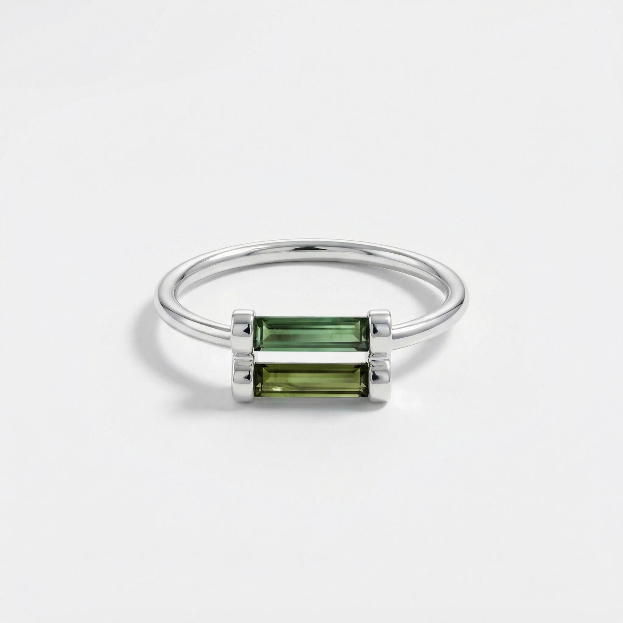 Raw Green & Blue Tourmaline Sterling Silver Ring: Modern Stacking Jewelry