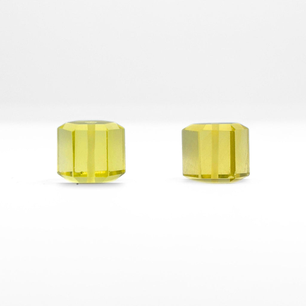 Lemon Quartz Beads Pair, Faceted Cube Dice, 10mm Gemstone