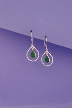 Green Onyx Teardrop Earrings | Hammered Sterling Silver Dangle | Boho Gemstone Jewelry