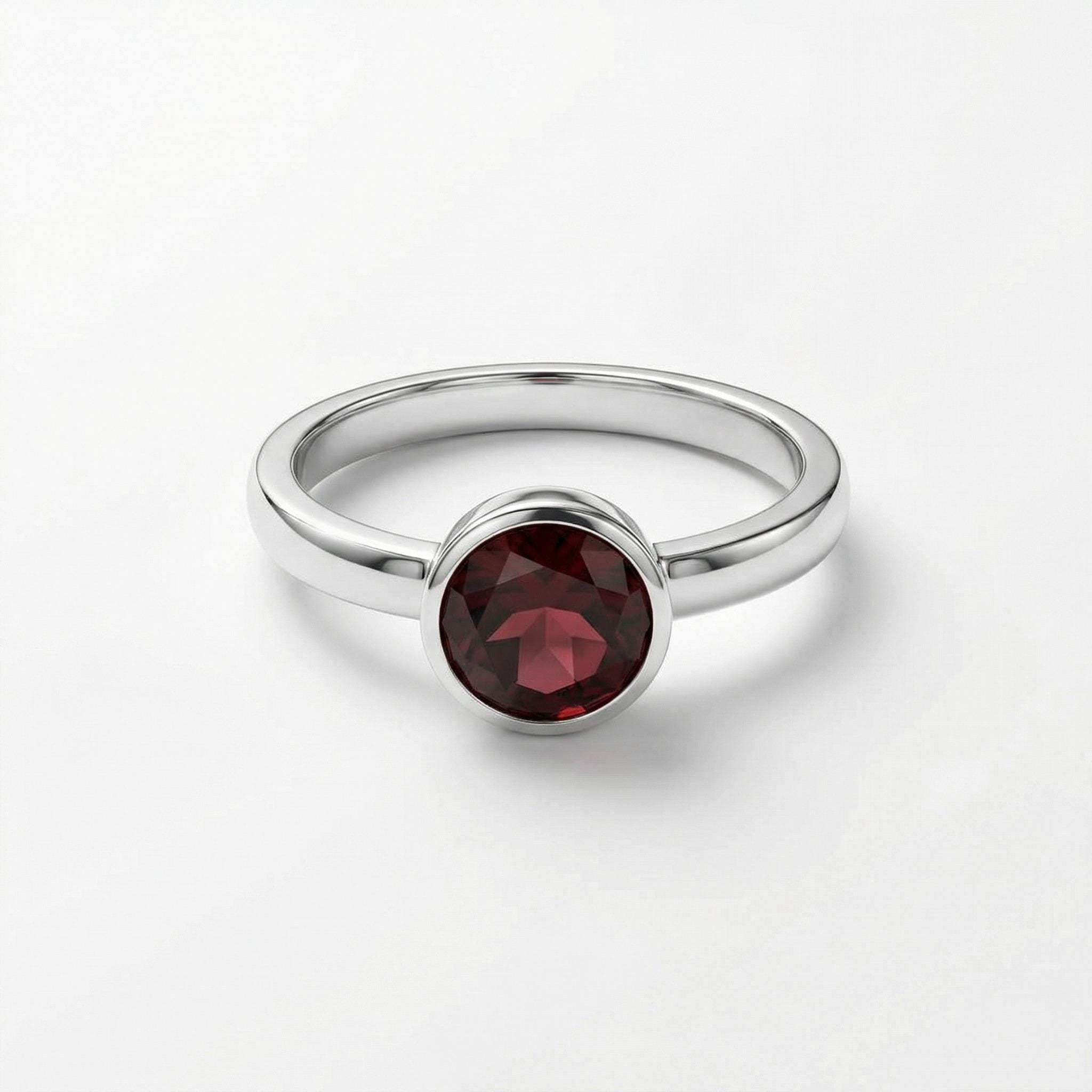 Garnet Round Ring: Sterling Silver, January Birthstone