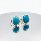 Natural Oval Turquoise Stud Earrings 925 Sterling Silver - December Birthstone Natural Cabochon