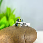 Raw Green Tourmaline Bar Ring: Sterling Silver October Birthstone