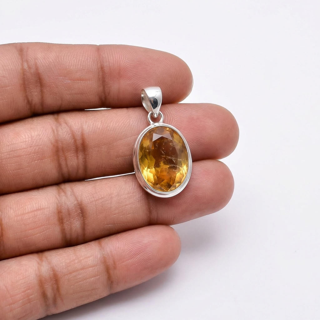 Oval Citrine Sterling Silver Pendant – November Birthstone, Golden Gemstone Charm