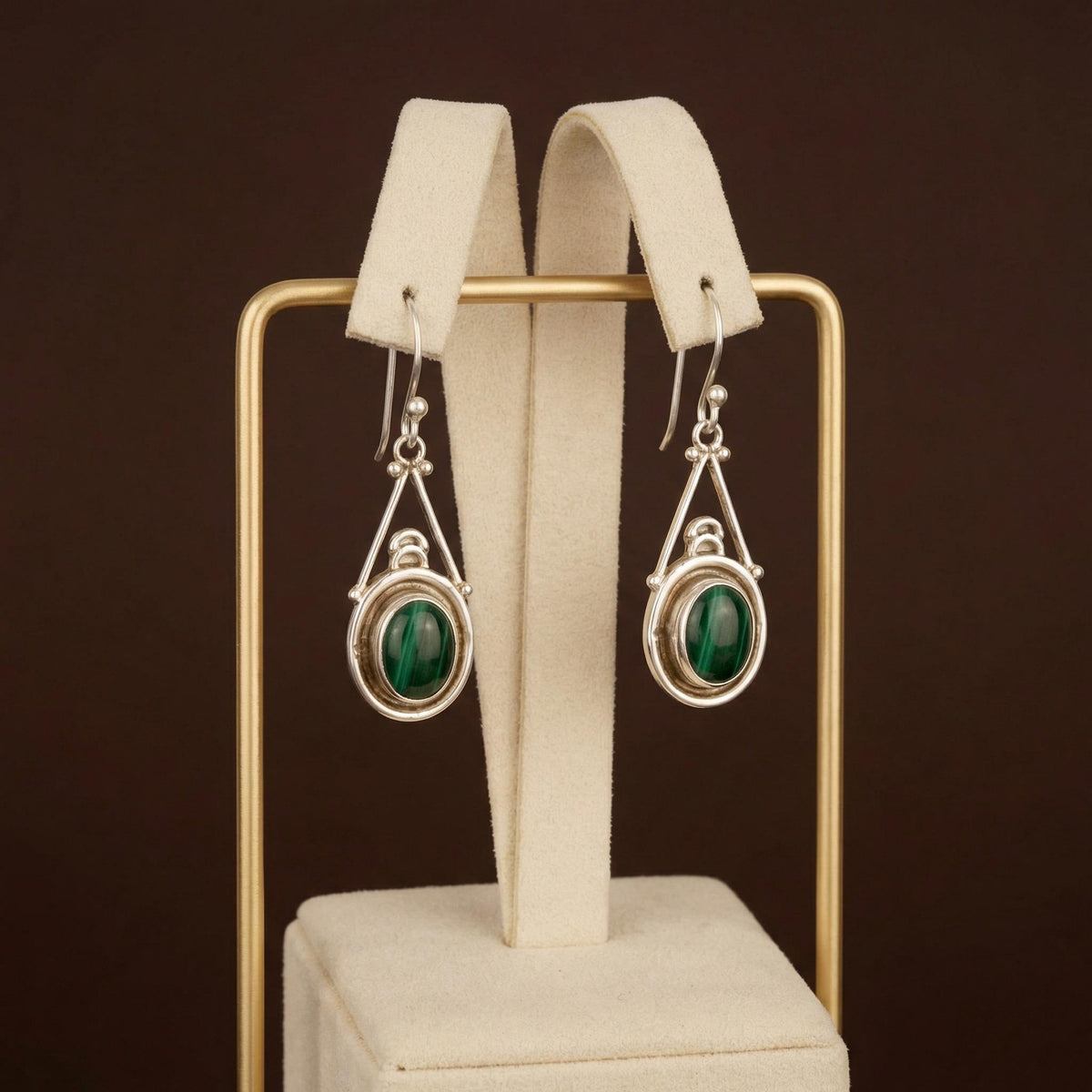 Malachite Oval Drop Earrings | 925 Sterling Silver, Boho Gemstone Dangle