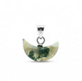 Moss Agate Crescent Moon Pendant: Sterling Silver Boho Necklace