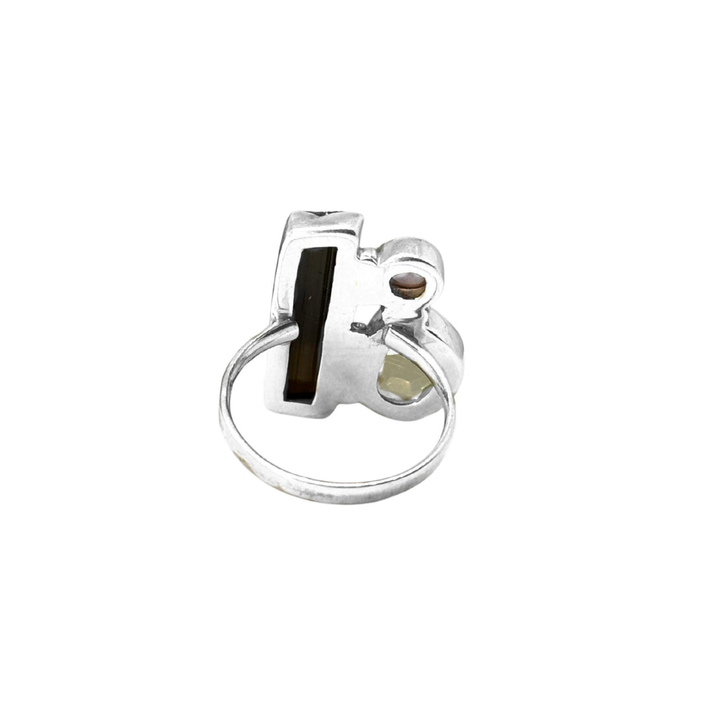 Green Tourmaline, Yellow Sapphire & Pink Tourmaline Sterling Silver Ring