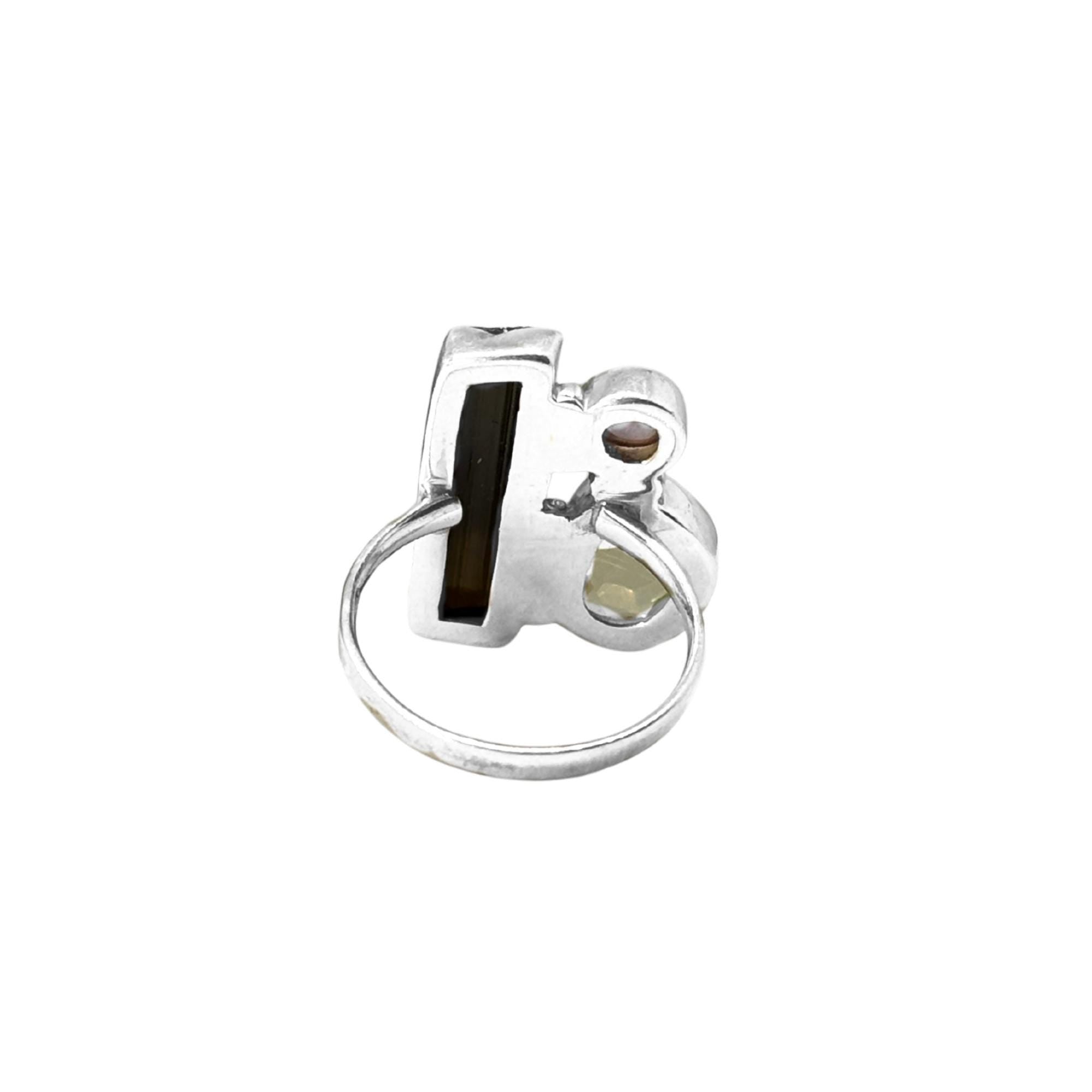 Green Tourmaline, Yellow Sapphire & Pink Tourmaline Sterling Silver Ring
