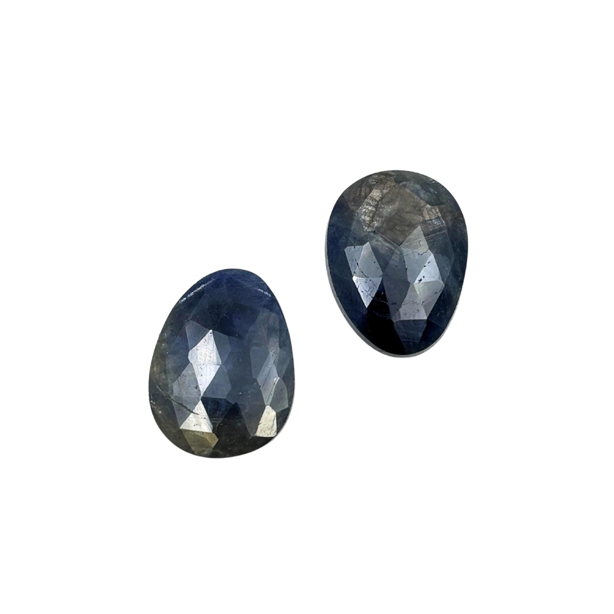 Rose Cut Sapphire Slices: Natural Untreated Gemstone Pair, Flat Back