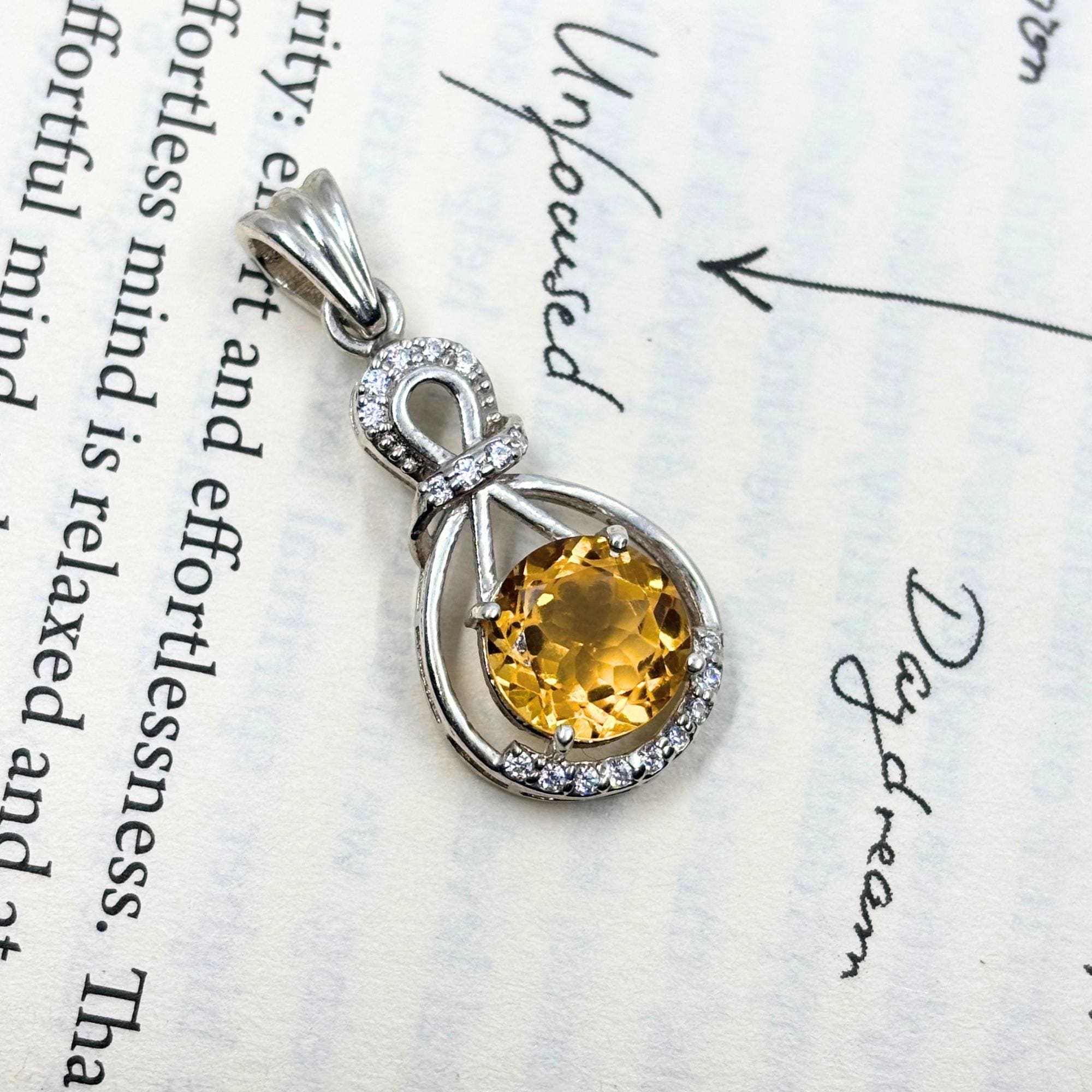 Citrine Halo Pendant - Sterling Silver, November Birthstone Jewelry