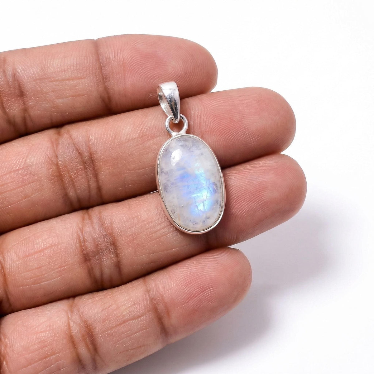 Oval Moonstone Pendant – Sterling Silver Boho Gemstone Necklace