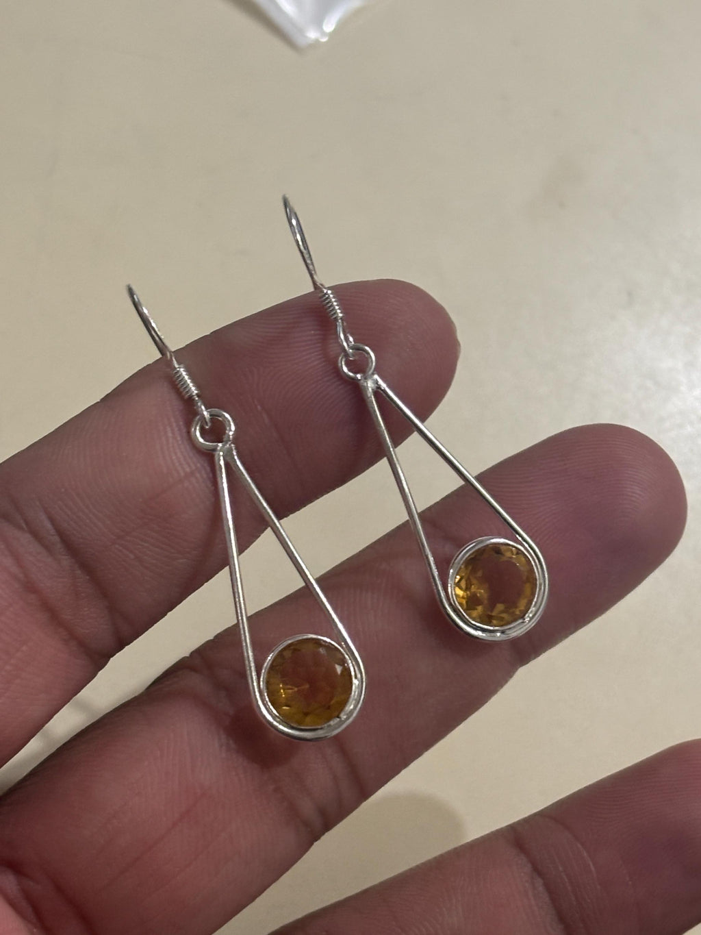 Citrine Drop Earrings 925 Sterling Silver | Round Gemstone Dangle | November Birthstone | Handmade Jewelry