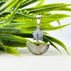 Dendritic Agate Star and Rainbow Fluorite Moon Pendant in 925 Sterling Silver – Celestial Gemstone Necklace, Boho Jewelry Gift for Her