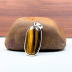 Tiger Eye Pendant Necklace, 925 Sterling Silver Golden Brown Crystal Pendant, Boho Gemstone Jewelry Gift for Her