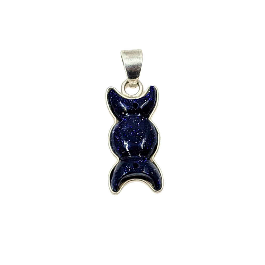 Triple Moon Blue Sunstone Pendant in 925 Sterling Silver– Wiccan Goddess Moon Phase Necklace, Sparkling Midnight Crystal Jewelry Gift forHer